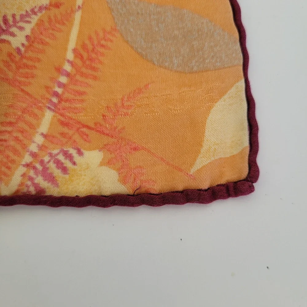 Burberry Silk Square Scarf Orange Yellow Autumn Leaf Fern Botanical Print 22x22